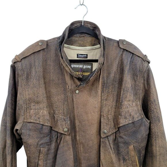 Vintage 80's Leather Jacket Flight Bomber Maverick Top Gun Distressed Brown XL - Picture 8 of 17